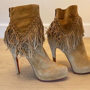 Christian Louboutin Brown Suede Fringe Booties (Size 36) - Brand New No Box